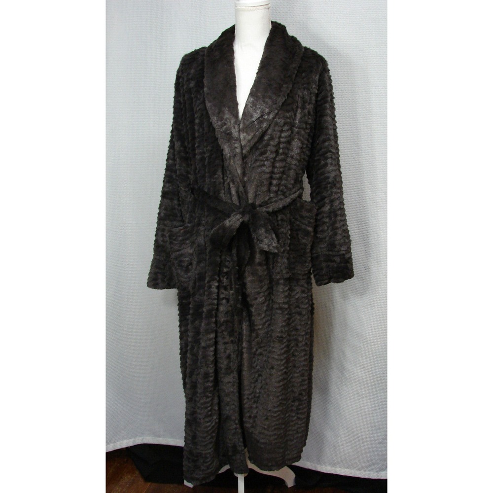 Soma Plush Full Length Bath Robe Brown Super Soft Textured Pockets Womens S/M